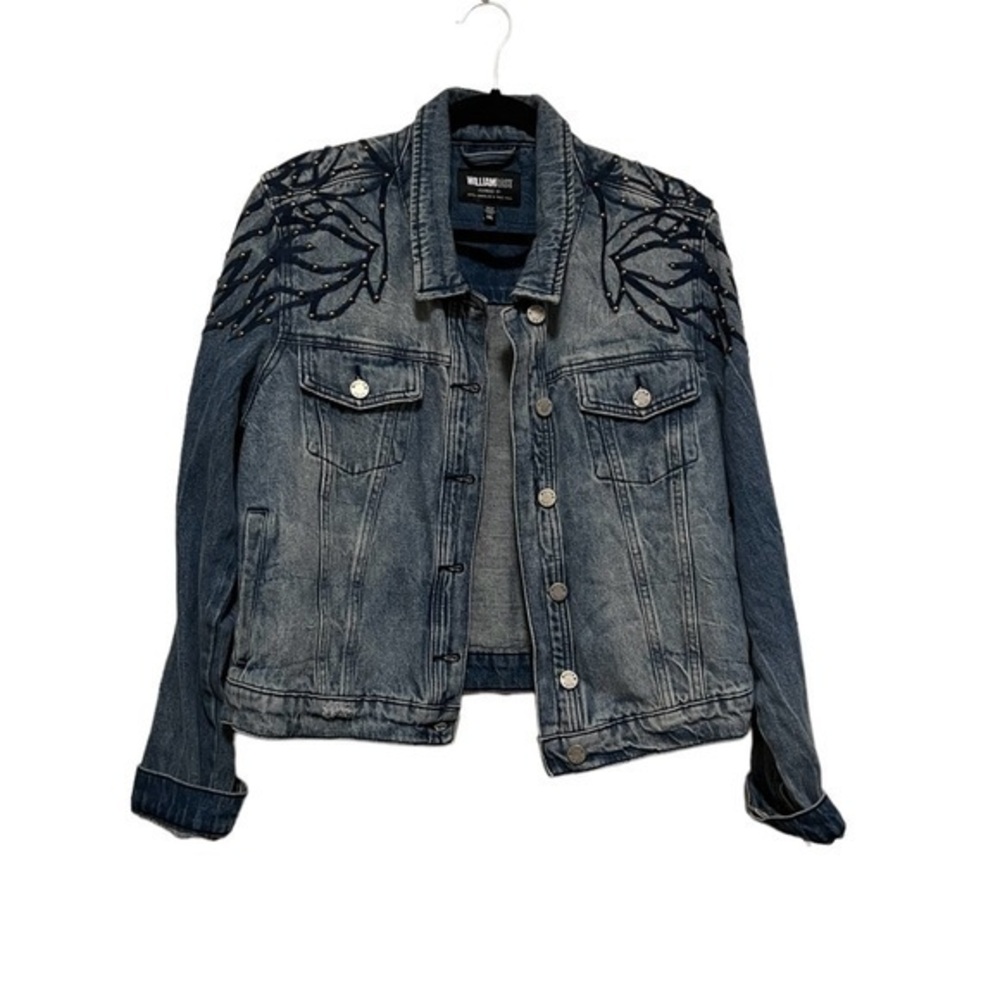 William Rast Studded Shoulder Blue Denim Jean Jacket